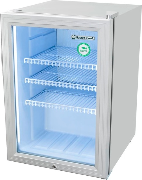 Gastro-Cool Kühlschrank mit Glastür für den Point of Sale - silber - LED Innenbeleuchtung / 62l- GCKW65