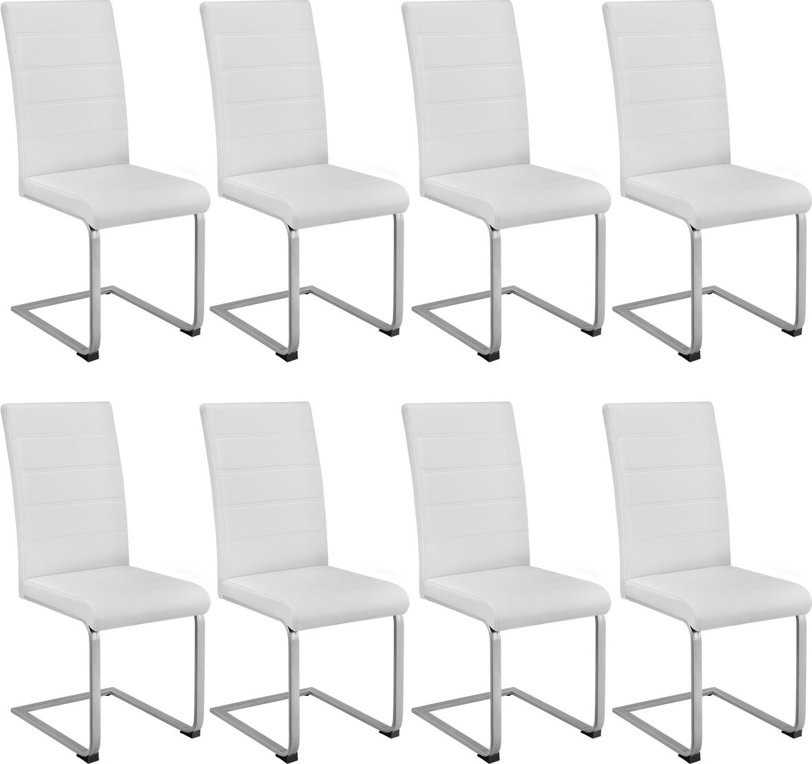 tectake Lot de 8 chaises Rembourrées en cuir synthétique ergonomique blanc - 404128