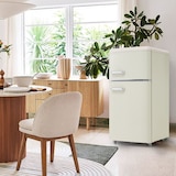 thumbnail of Kompakter 46×45×91 cm Retro Kühlschrank 72L Zweitürig Gefrierfach 21L Kühlfach 51L Energiesparend E-Klasse Verstellbare Einlegeböden Weiß