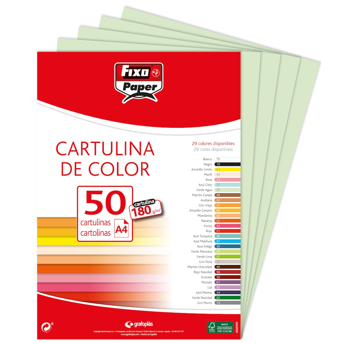 Pacote de 50 Cartolinas 180g. A4 verde água