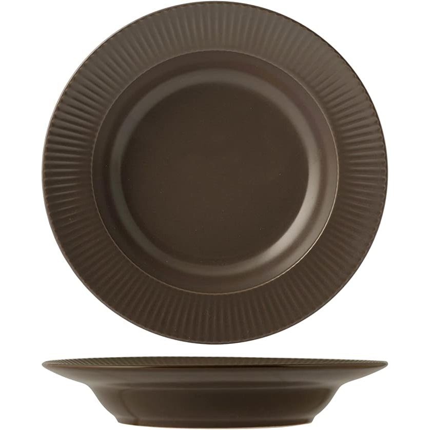 H&H Set 6 Piatti Fondi Quebec Stoneware, Marrone, Cm 23
