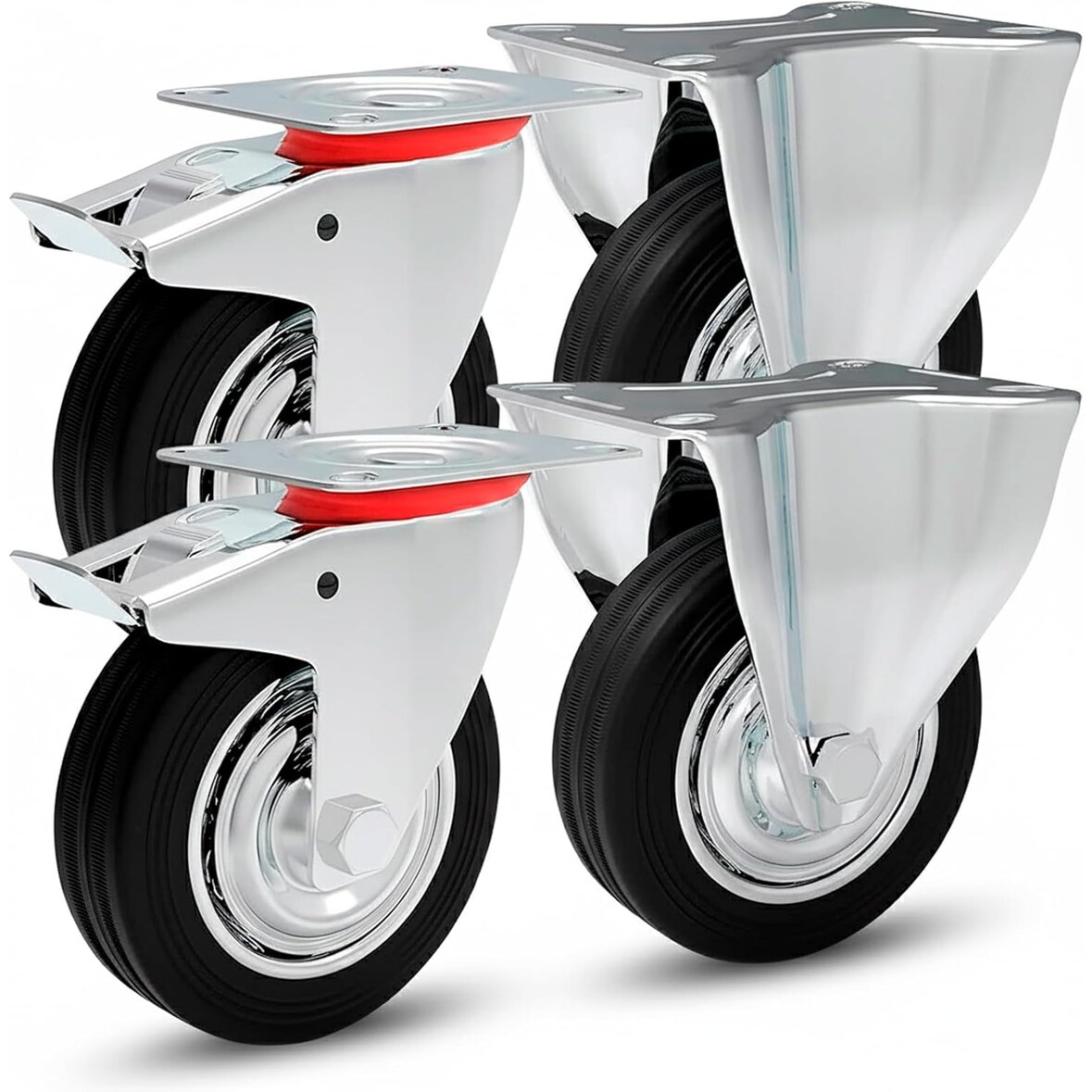 PRIOstahl Transportrollen 160mm Rollensatz 2 Bockrollen + 2 Lenkrollen mit Bremse schwarz Schwerlast