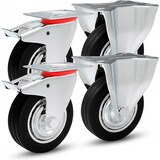 thumbnail of PRIOstahl Transportrollen 160mm Rollensatz 2 Bockrollen + 2 Lenkrollen mit Bremse schwarz Schwerlast