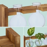 thumbnail of Relaxdays Reagenzglas Vase, runde Glasvasen mit Halterung, Blumen & Pflanzen, HxBxT: 13x28x6,5 cm, transparent/natur