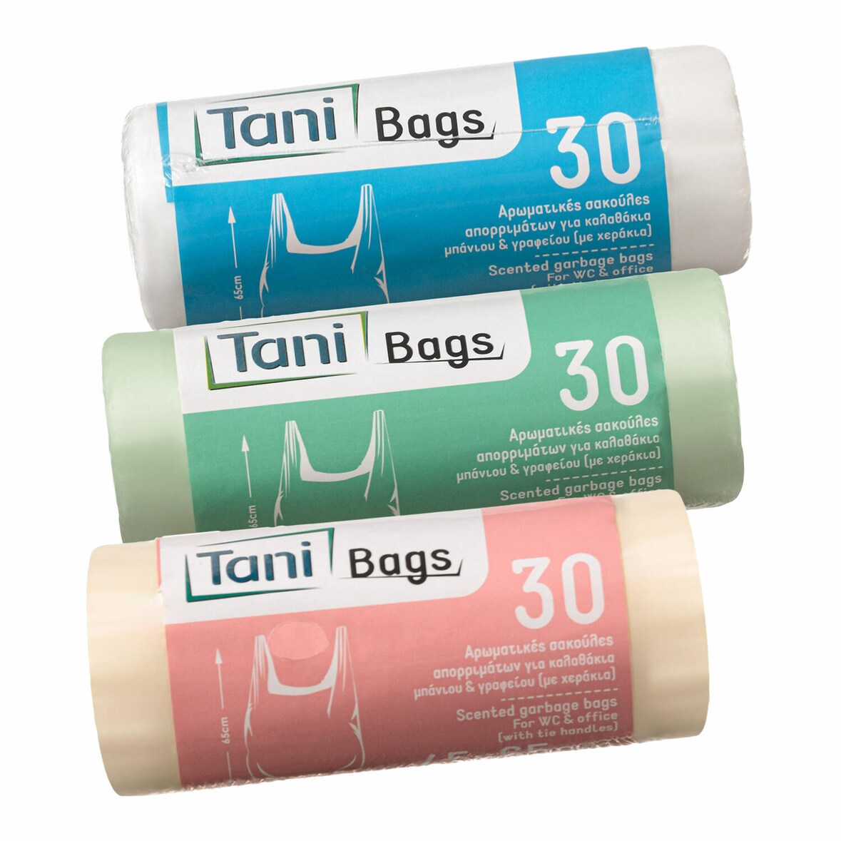 1500x TANI Duft Müllsäcke mit Henkel 20L 45x65cm farbig sortiert