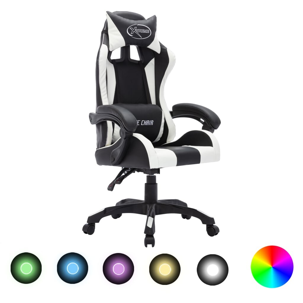 vidaXL Gaming-Stuhl mit RGB LED-Leuchten Weiß und Schwarz Kunstleder