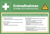 thumbnail of Zusatzschild Erstmaßnahmen bei Unfällen mit elektr. Strom, PVC, 410x280 mm