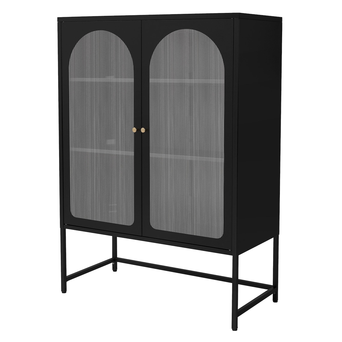 ML-Design Vitrinenschrank 85x120x40 cm Schwarz, Vitrine aus Stahl im Industriestil, mit 3 Ablagen & 2 Türen, Wohnzimmer Metallschrank, Kommode,
