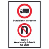 thumbnail of Durchfahrt verboten LKW Keine Wendemöglichkeit für LKW A2 Rückseite selbstklebend Schild