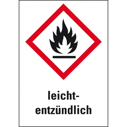 Aufkleber I Gefahrensymbol Flamme GHS 02, leichtentzündlich, Folie, 26x37mm, 12/Bogen, GHS-Verordnung
