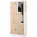 thumbnail of Umkleideschrank Spind OSLO - 4 Abteile mit Lüftungsschlitze | Umkleidespind Metall Schließfachschrank Garderobenspind, 185x80x45cm Weiß-Sonoma Eiche