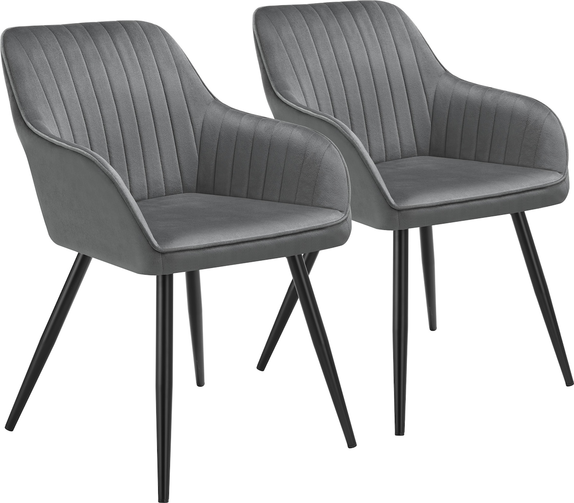 tectake Stuhl Marilyn, Samtoptik, gesteppt - 2er Set grau/schwarz