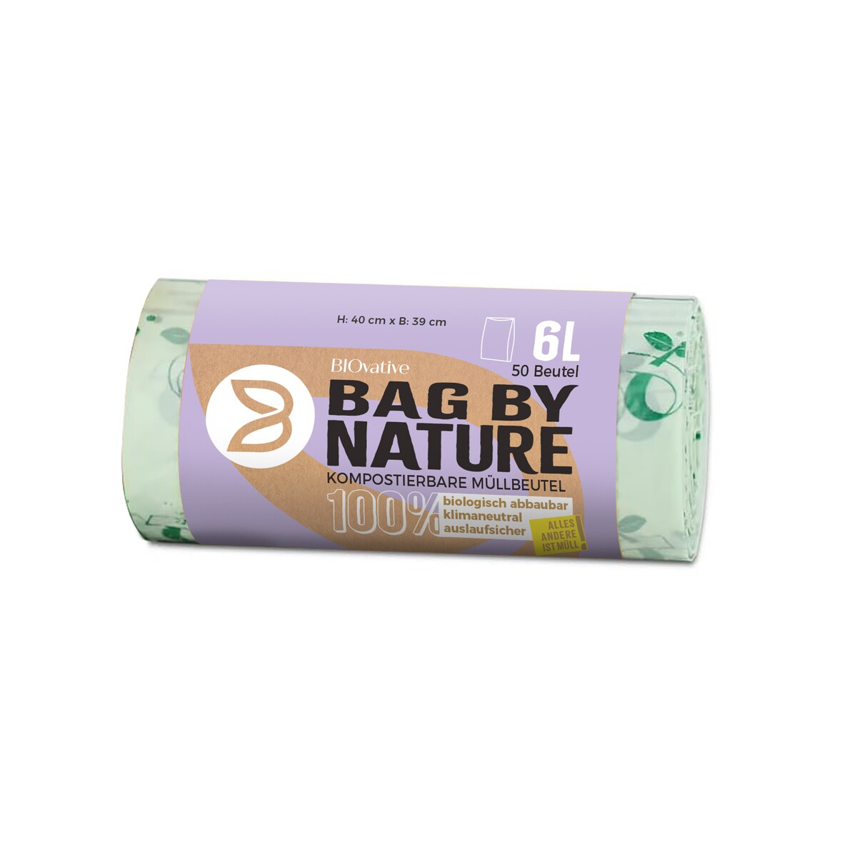 6L Bio-Müllbeutel: 50 Müllbeutel, Made in Germany, 100% kompostierbar in 6 Wochen, biologisch abbaubar, reißfest, auslaufsichere Müllsäcke | BIOvative