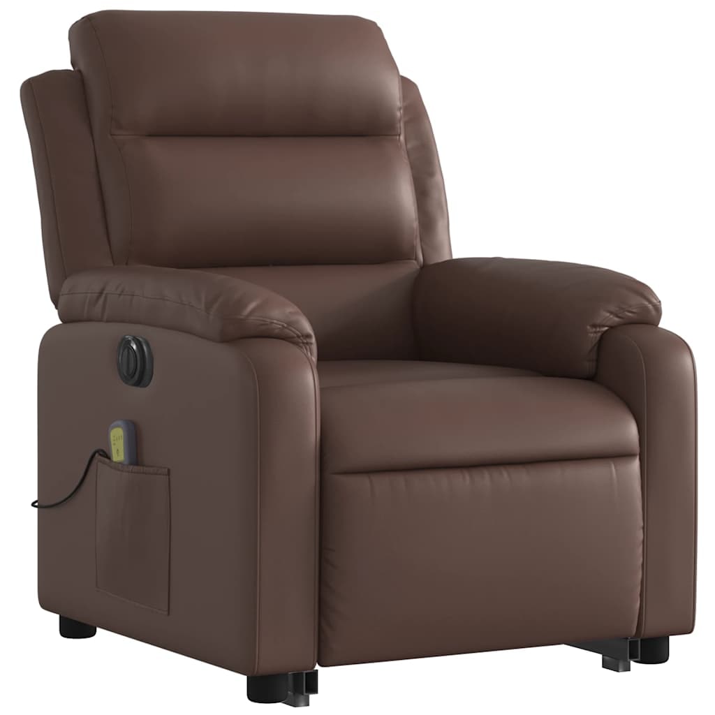 vidaXL Massagesessel mit Aufstehhilfe Elektrisch Braun Kunstleder