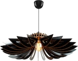 Eine schwarze Lampe mit Blütenblatt-Design.