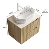 thumbnail of Badezimmer-Waschtisch 60x46x62 Ovales Keramikbecken Sintersteinplatte Schrank Sperrholz Soft-Close Schubladen Modern Weiß+Eiche