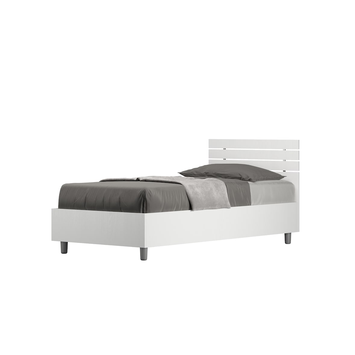 Letto singolo senza rete 80x190 testata dritta con doghe bianco frassino Ankel