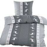 thumbnail of Biber Winter Bettwäsche 135 x 200 + 80x80 cm, 100% Baumwolle, grau weiss, Streifen/Hirsche