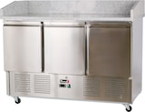thumbnail of Romux® Pizzatisch 3 Türen 140x70 cm mit Arbeitsfläche aus Granit mit statische Kühlung | Pizzakühltisch aus Edelstahl