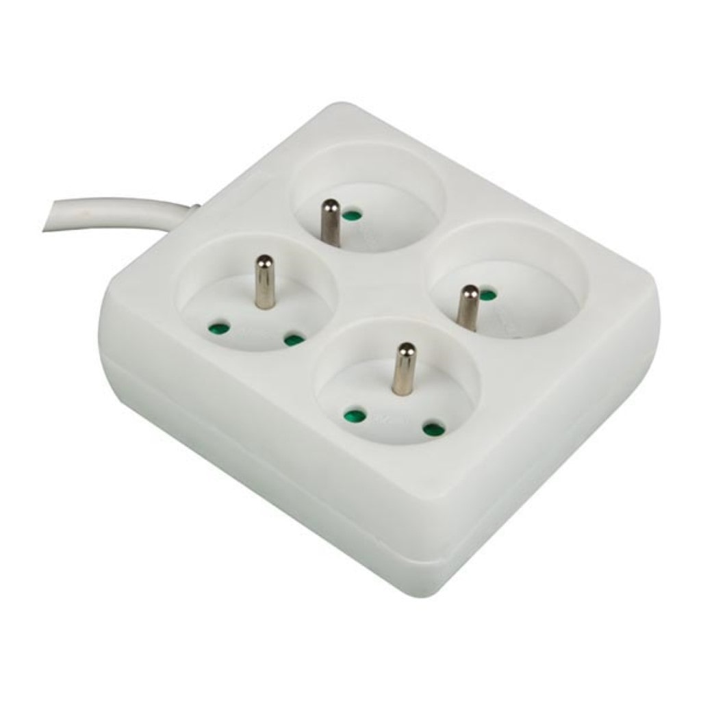 Steckdosenleiste, 4 Steckdosen Typ E, Kabel 1.5 m, 3G1.5, Innenbereich, quadratisch, Weiß