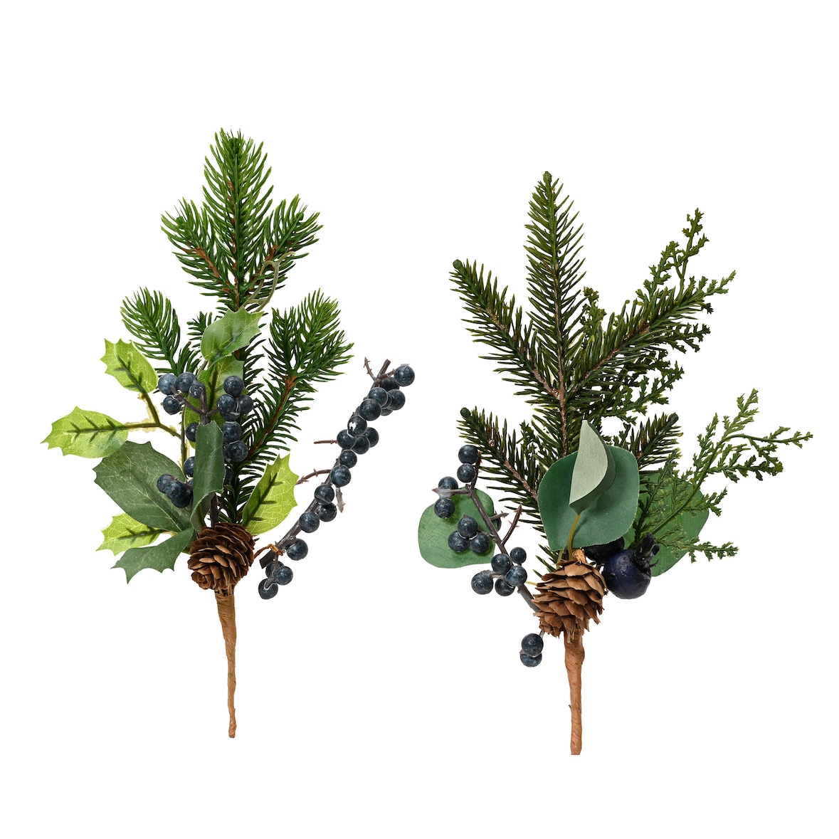 Künstliche Zweige 24cm mit blauen Beeren 1 Stück sortiert Grün / Braun