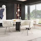 thumbnail of Merax Samt-Esszimmerstuhl, 4er set, Schlafzimmer-Drehstuhl, 360° drehbar Freizeit-Drehstuhl mit vier Stützbeinen aus Metall, beige+Silber