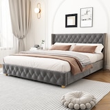 thumbnail of Luxuriöses Samt-Polsterbett 180x200 mit Knopf-Tufting, Nietenverzierungen und verstärkten Bettbeinen Elegantes Design für maximalen Komfort Grau
