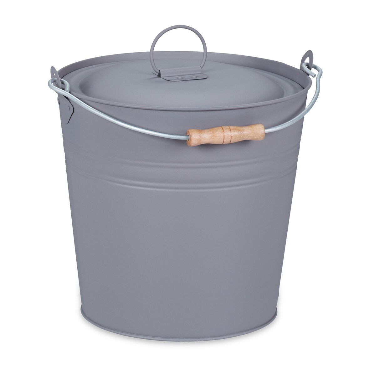 Relaxdays Ascheeimer mit Deckel, 12 Liter, Aschetonne mit Tragegriff, für Kohle & Asche, rund, Kamin, Ofen & Grill, grau