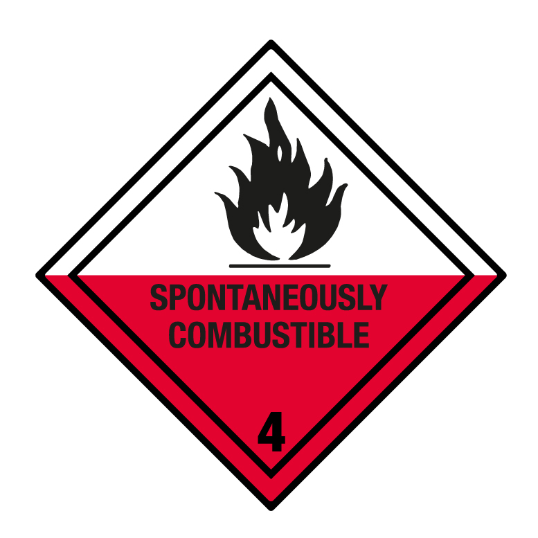 Gefahrzettel Kl. 4.2 Spont. Combustible, 100x100mm