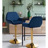 thumbnail of 2er Set Barhocker Braga Gold Samt blau
