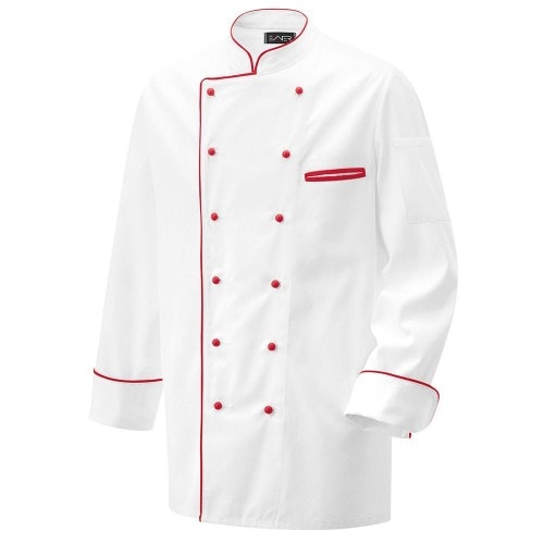 203 - Kochjacke weiß langarm mit Paspel in verschiedenen Farben : rot 100% Baumwolle 230 g/m² (15) 5XL