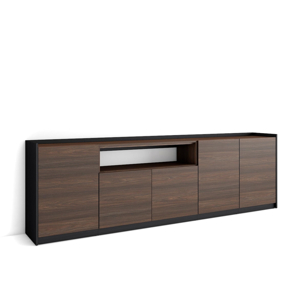 Sideboard, Highboard, 260x80x37 cm, 5 Türen, Wohnzimmer, Küche, Dunkler Eiche und Schwarz