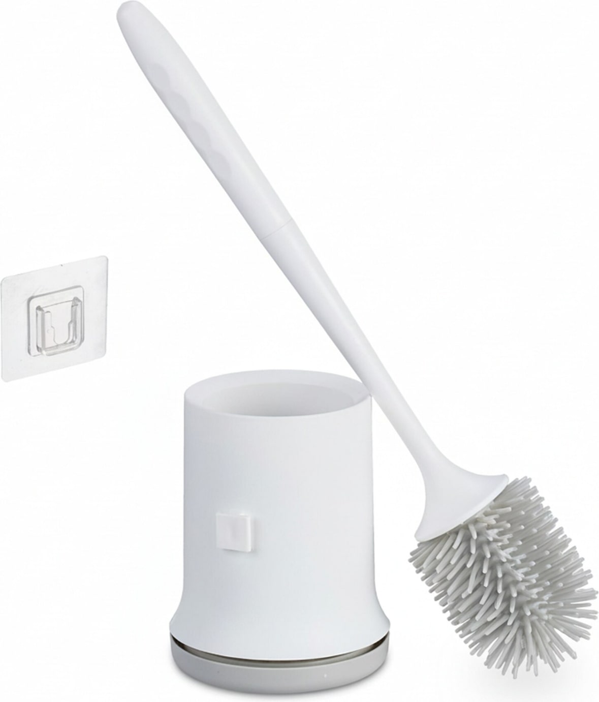 Relaxdays Toilettenbürste mit Wandhalterung, schnelltrocknend, WC-Bürste, Behälter, ohne Bohren, Kunststoff, weiß-grau