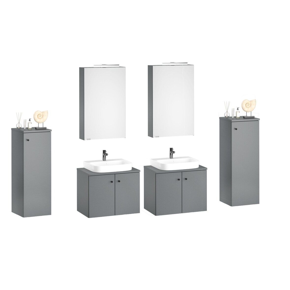 Badezimmermöbel-Set Spiegelschrank Waschtisch Schrank halbhoch grau V-90.59-01