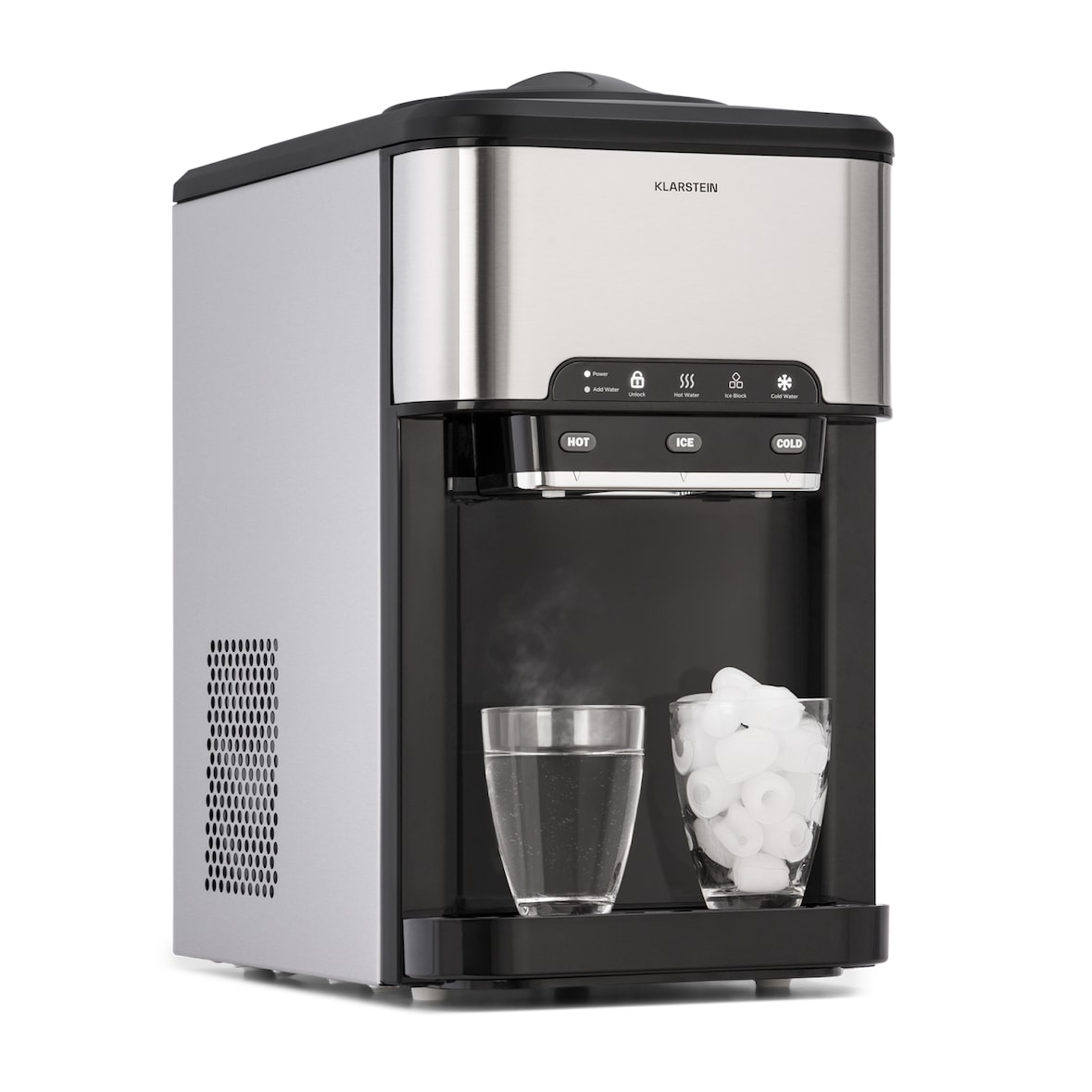 Aqueous Eiswürfelmaschine 3-in-1: Eiswürfel, Wasserspender: heiß & kalt 20 kg/24h Silber