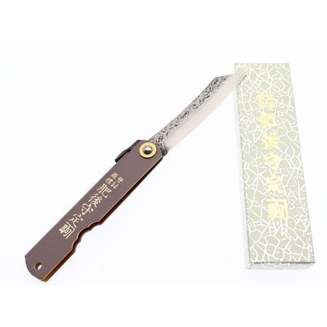 Couteau de Poche Pliant Higonokami Warikomi Manche Cuir Gris Nagao Kanekoma