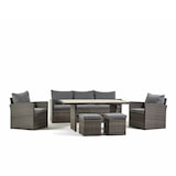 thumbnail of Set salón de jardín 6 plazas con sofá, 2 sillones, 2 pufs y mesa en polywood efecto madera, elegante y resistente - CATANIA