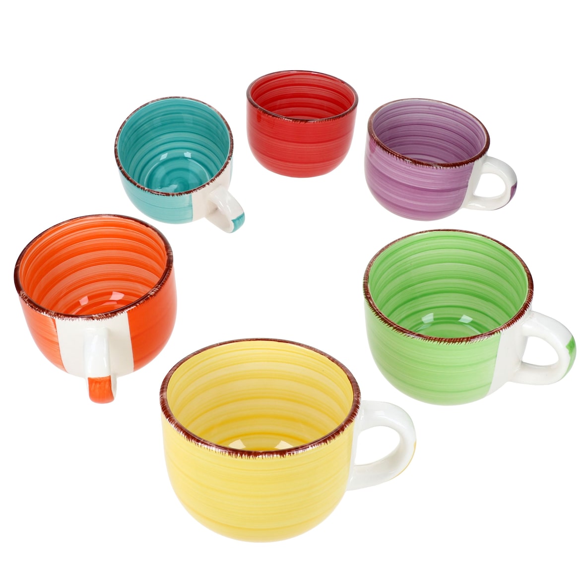 6er Set Uni bunt Jumbotasse 400ml 6 Personen bunte XL-Becher Kakao Kaffee Tee Mug