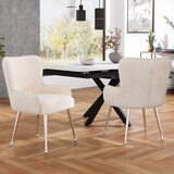 thumbnail of Esszimmerstuhl 6er Set Samt Beige mit Armlehnen, Lendenstütze und verstellbaren Metallfüßen – komfortabel und stabil 83x57x53 cm