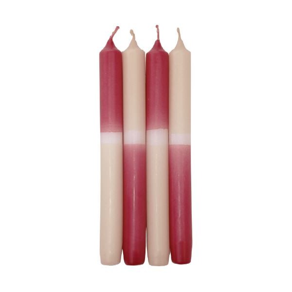 Leuchterkerzen Dip Dye Kerzen Himbeere/Creme, 250 x Ø 23 mm, 4 Stück