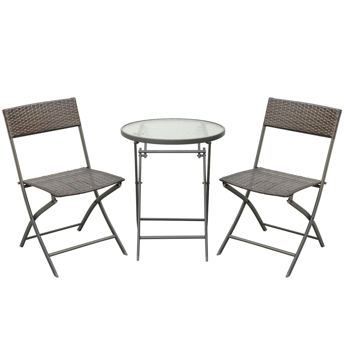 Outsunny Conjunto de Mesa e 2 Cadeiras Móveis Ratan para Jardím Exterior Pátio Terraço Dobrável Estrutura Aço