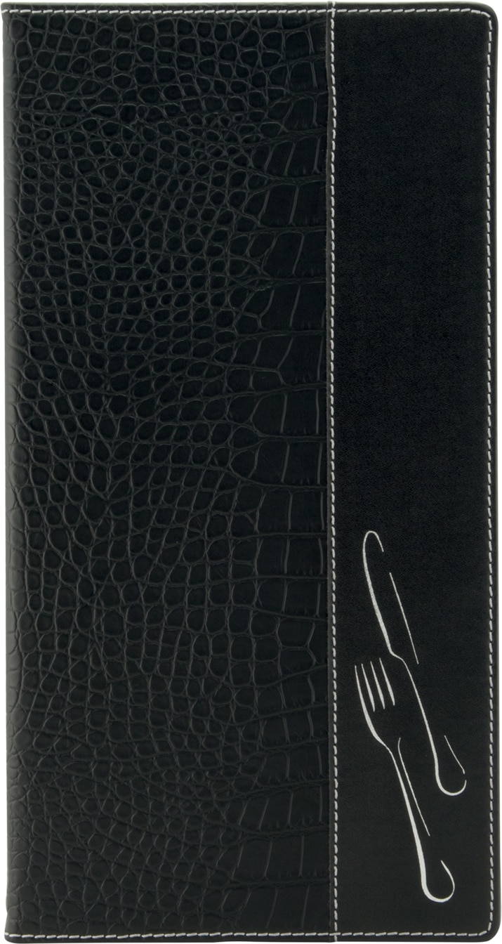 Securit® Speisekartenhülle A45 "Design" - Schwarz - Kunstleder mit Krokodilleffekt - 4 Sichtseiten