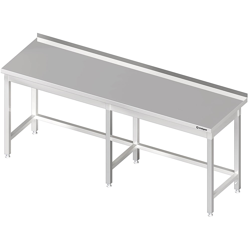 Stalgast Edelstahl Arbeitstisch ohne Grundboden, 2600x600x850 und, mit Verstrebung, mit Aufkantung, verschweißt