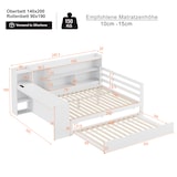 thumbnail of Schlafsofa 140x200 cm aus Massivholz mit ausziehbarem Bett, Schreibtisch, Regalen, Schubladen und Steckdose – multifunktionales Möbel Weiß