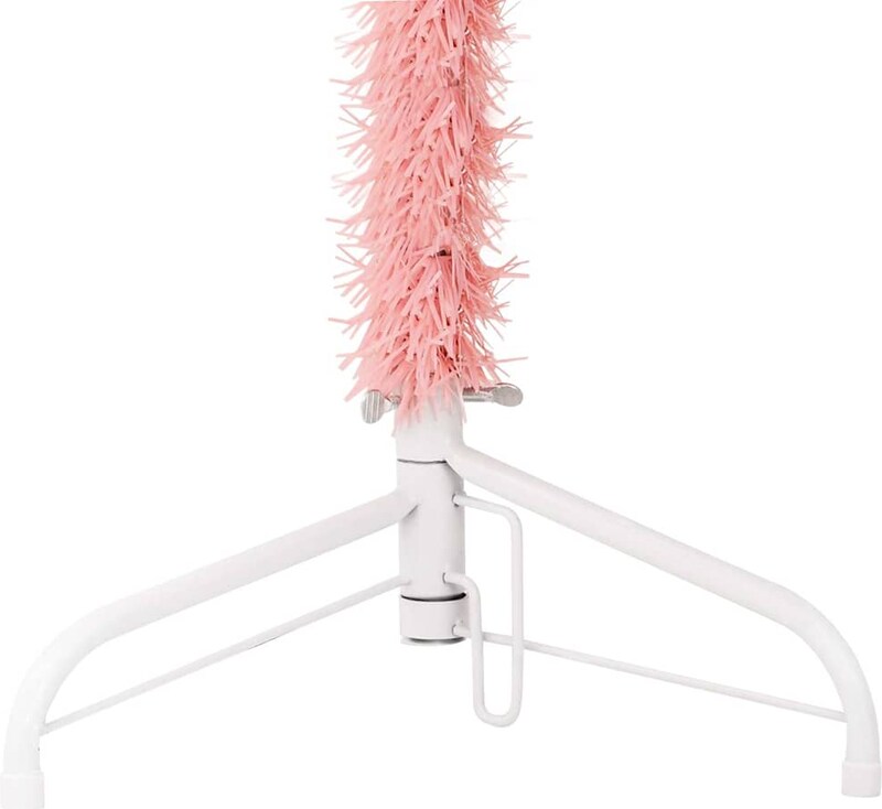 Ein rosa Baumständer mit Beinen.
