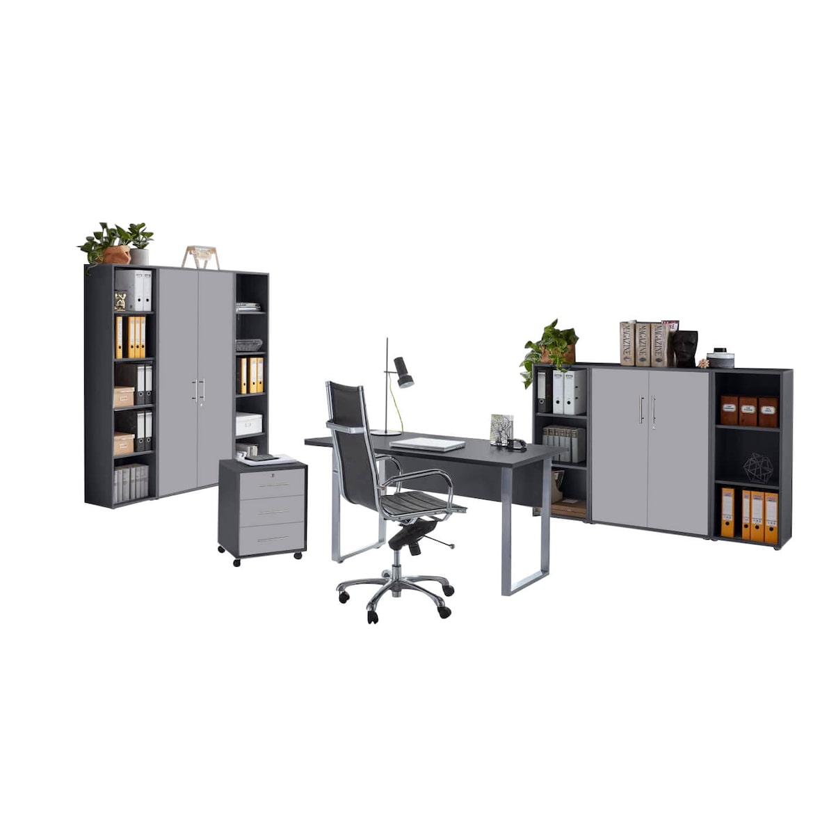 Büromöbel-Set TABOR 5 in anthrazit / lichtgrau, Arbeitszimmer Komplett-Set Büro