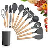 thumbnail of Set de utensilios cocina de silicona 12 piezas juego para cocinar con mango de madera resistentes al calor y Antiadherentes gris