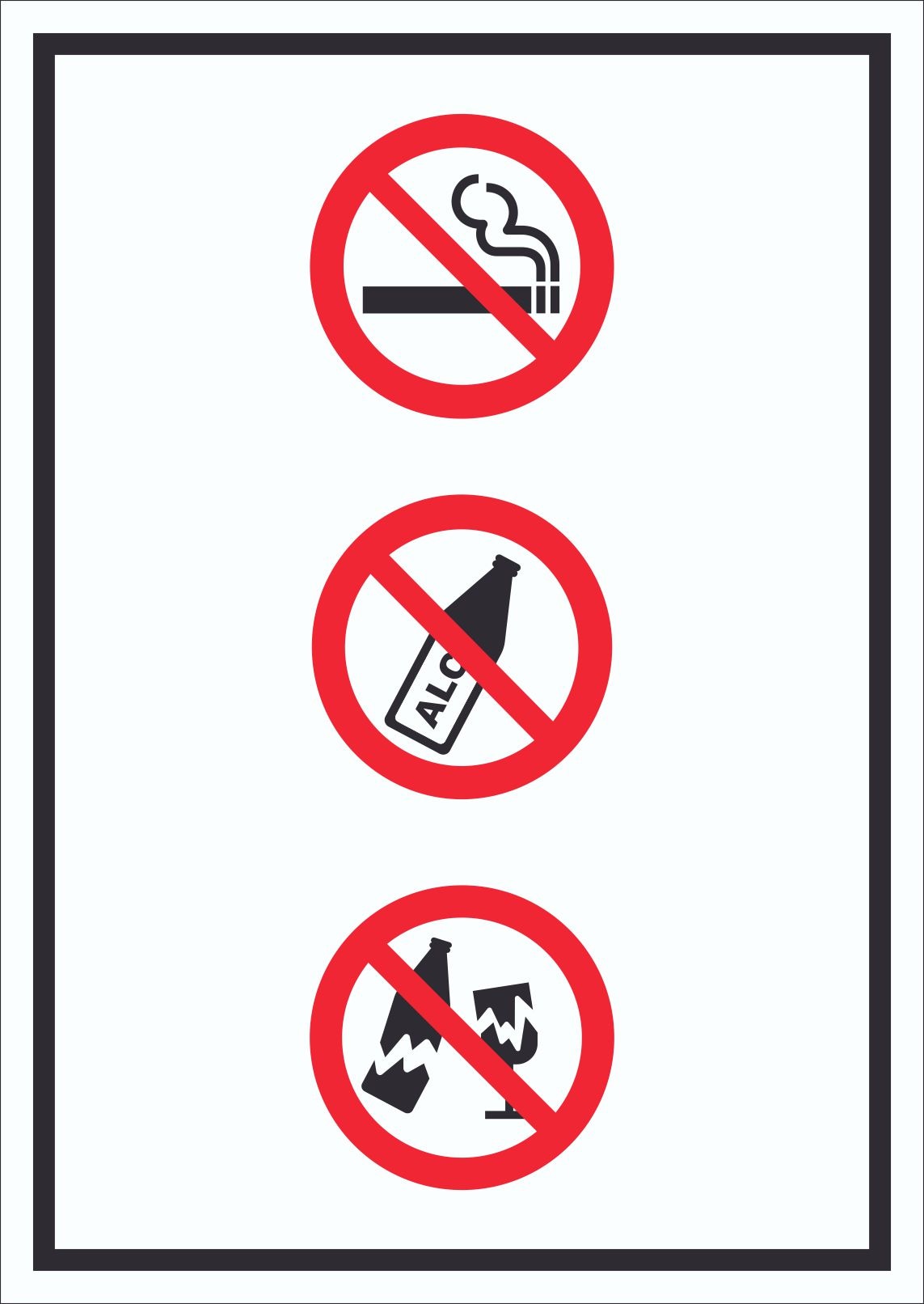 Schild Alkohol Rauchen Glas verboten Symbol hochkant A2 (420x594mm)