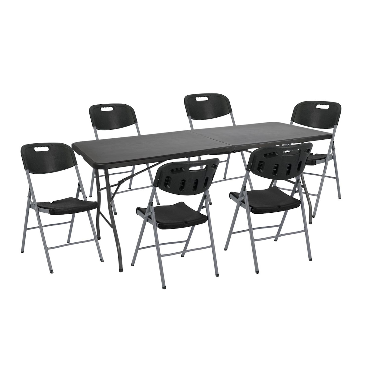 Conjunto de Mesa Dobrável 180cm e 6 Cadeiras com Asa Catering Preto O91