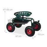 thumbnail of Relaxdays fahrbarer Gartensitz, höhenverstellbar, 150 kg, Stauraum, Rollsitz für Gartenarbeit, Stahl, Luftreifen, grün
